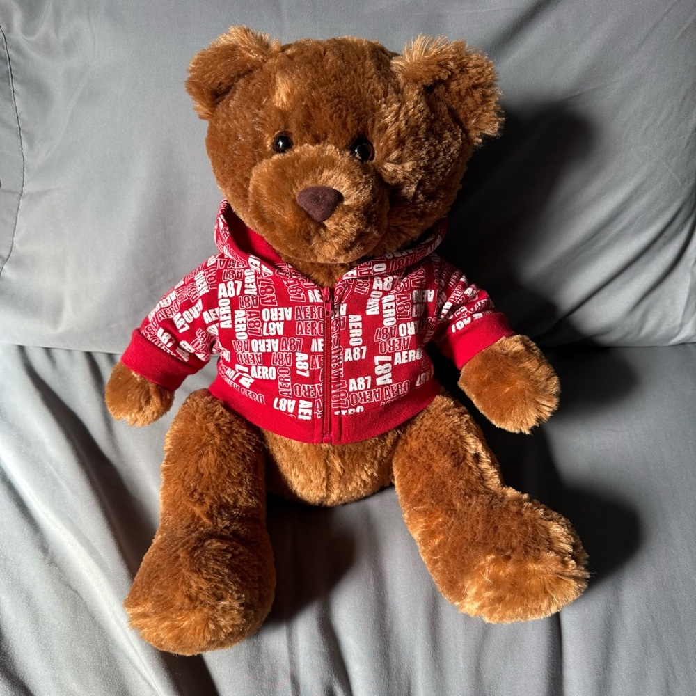Aéropostale Brown Teddy Bear Stuffed Animal with Red AERO87 Hoodie 2007